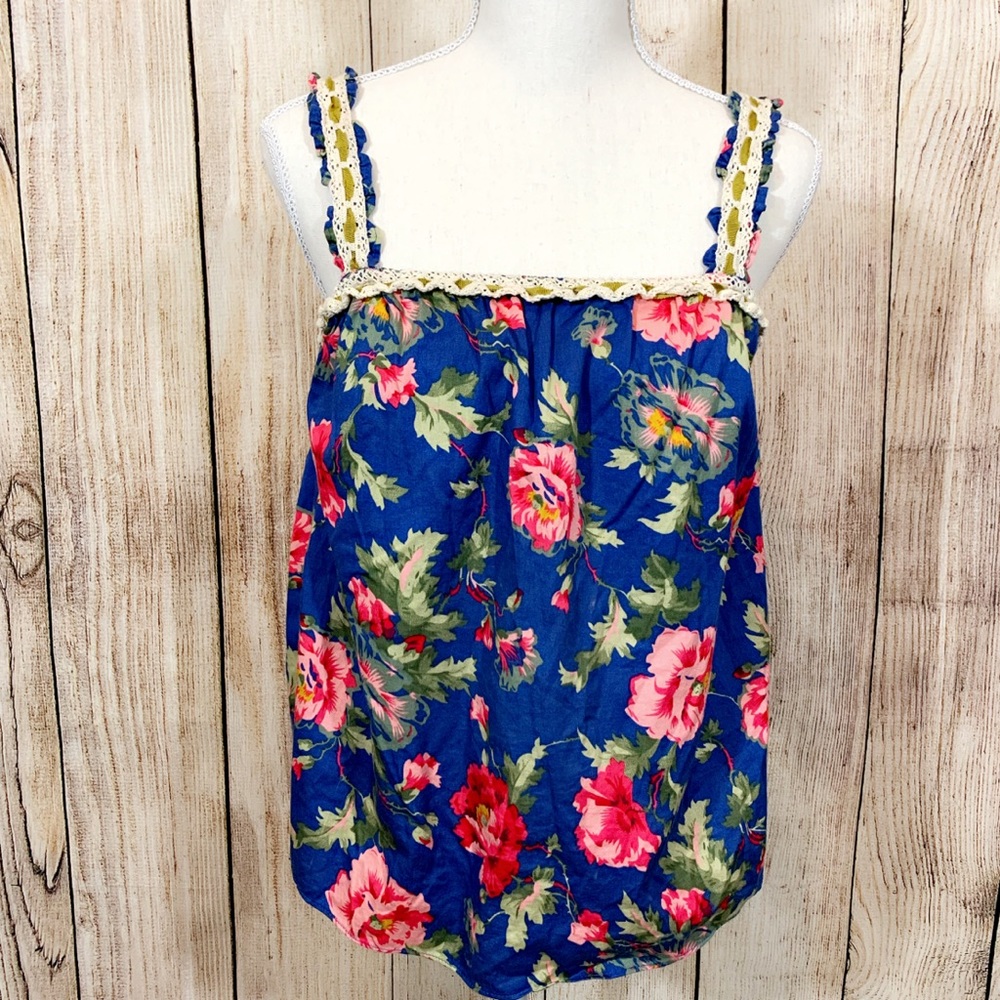 Women’s Anthropologie Blue Floral Lace Ribbon Top